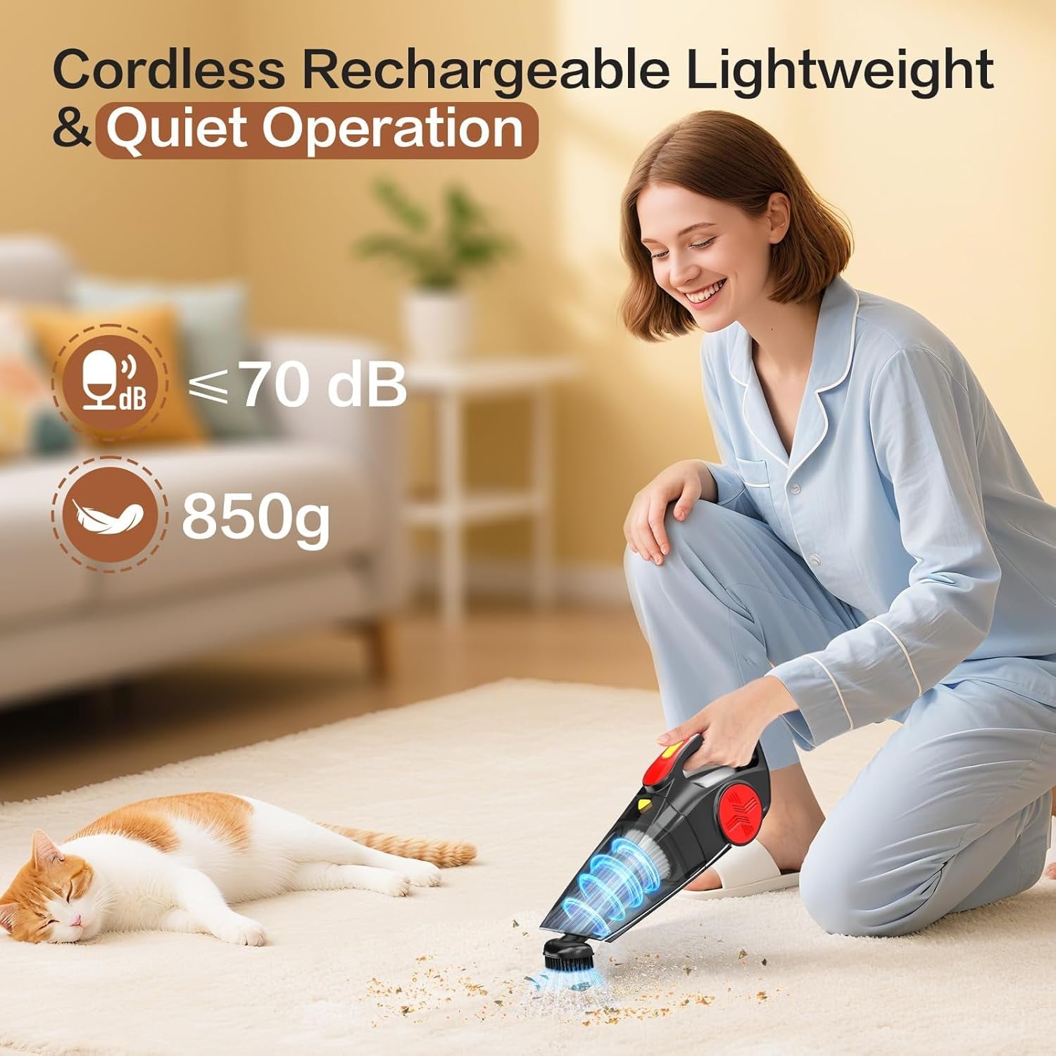 Aspirador De Mano Sin Cable Potente, Aspirador Coche Portátil 9000 Pa Con Batería Recargable Dos Filtros HEPA Lavable Y Reutilizable, Aspiradora De Carga Rápida 75W Para Hogar Coche Y Mascotas