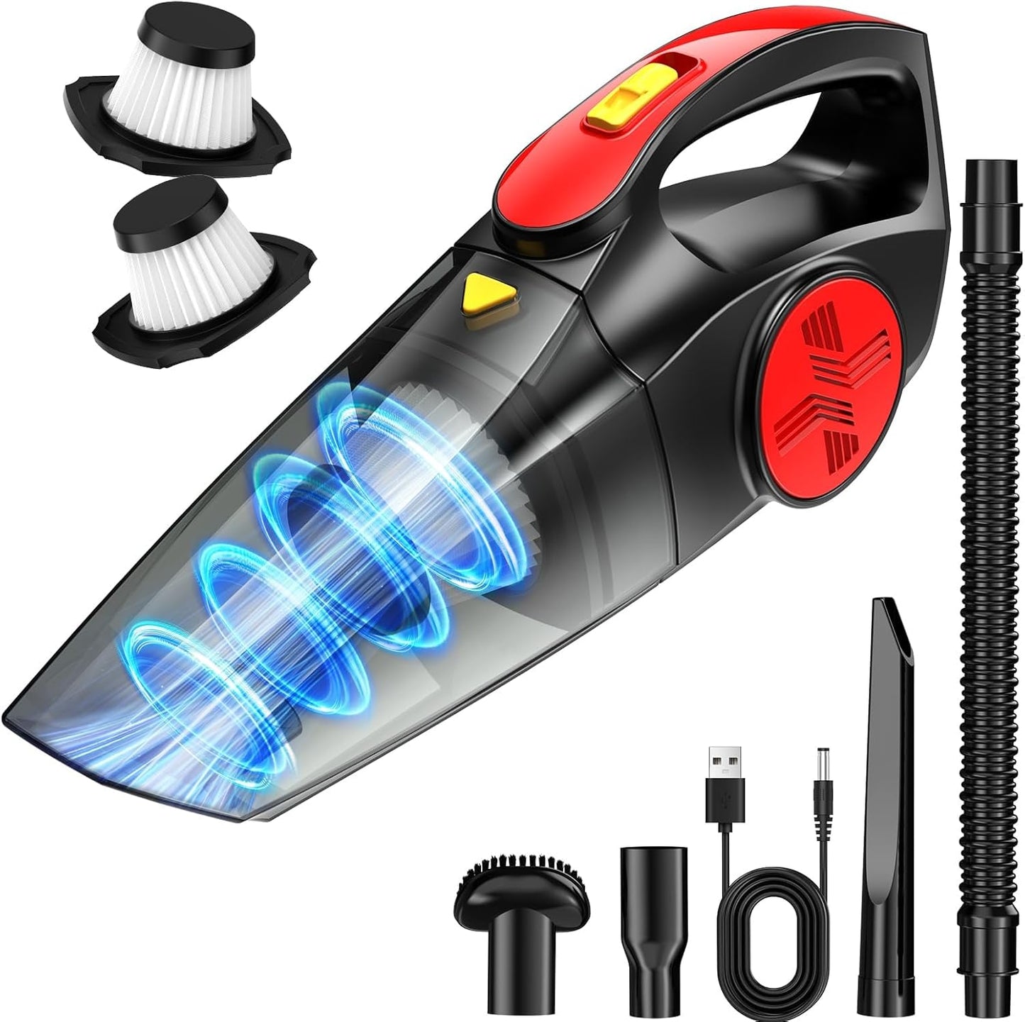 Aspirador De Mano Sin Cable Potente, Aspirador Coche Portátil 9000 Pa Con Batería Recargable Dos Filtros HEPA Lavable Y Reutilizable, Aspiradora De Carga Rápida 75W Para Hogar Coche Y Mascotas